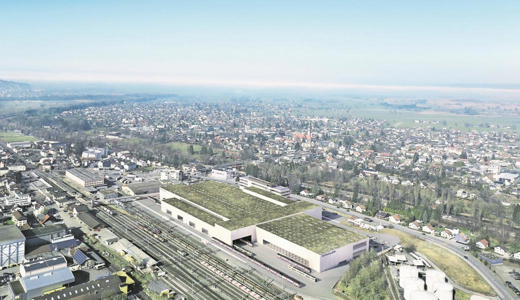 So wird das neue Verwaltungs- und Produktionsgebäude von Stadler in St. Margrethen aussehen. Im August begannen die Bauarbeiten.Visualisierung: nightnurse images