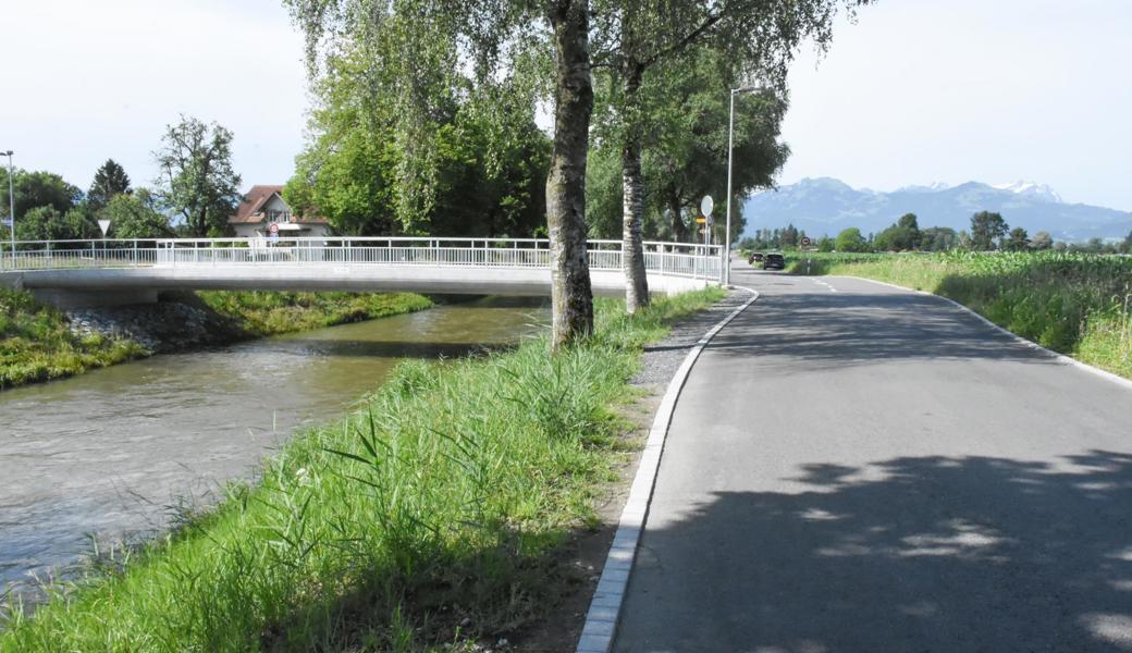 Der Gehweg an der Rietstrasse wird um die Kurve in die Birkenstrasse geführt und entlang des rechten Strassenrandes bis auf die Höhe der Brücke verlängert.