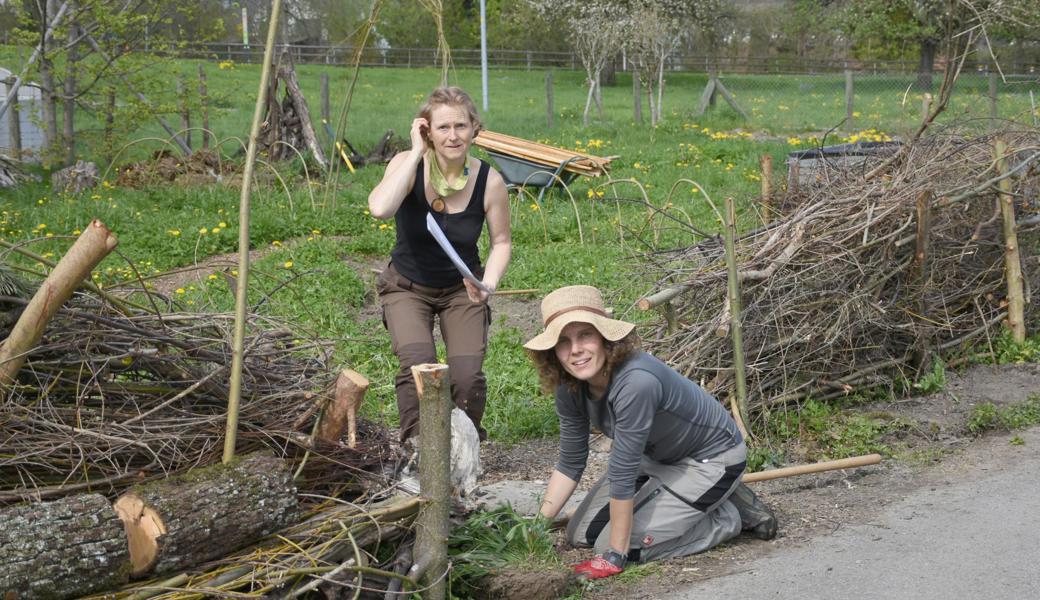 Sonja Halter (rechts) und ihre Kollegin Michèle Löhrer setzten den Plan in die Tat um. Sie bereiten auf dem Areal des Vereins Zwischennutzung Gärtnerei den Schülergarten für die bevorstehende Pflanzsaison vor. 
