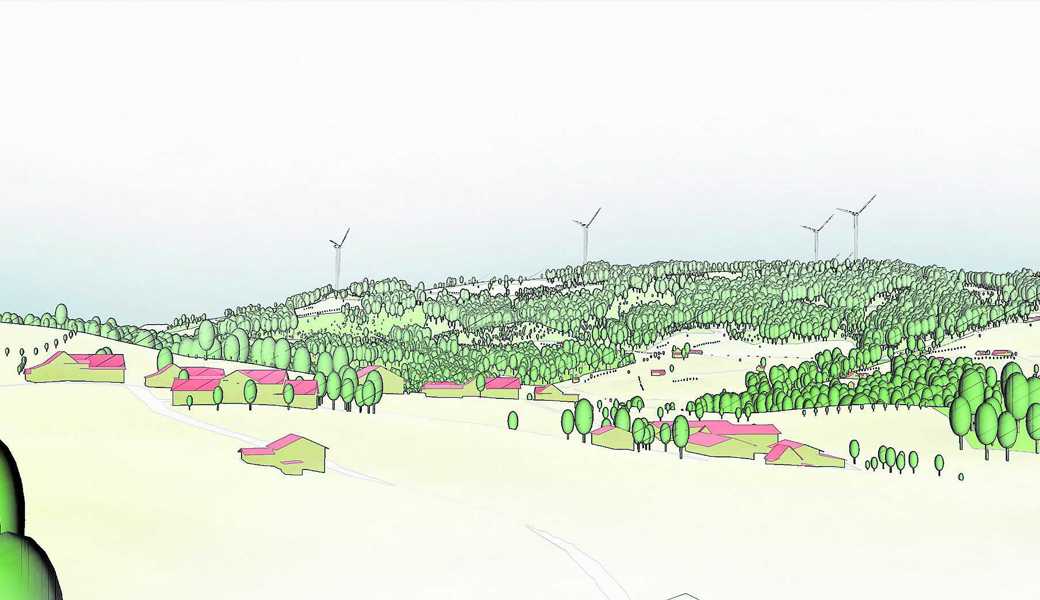 Wo sollen im Kanton Appenzell Ausserrhoden Windkraftanlagen gebaut werden können? Darum wird schon lange gerungen.Visualisierung: pd