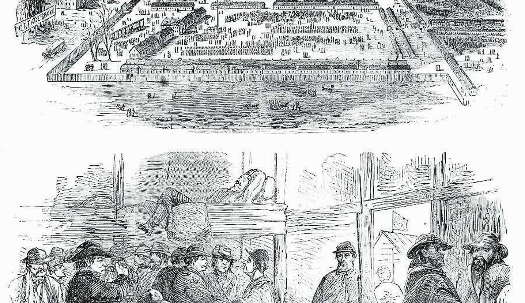 Bilder aus Camp Douglas Chicago, erschienen im Nachrichtenmagazin «Harper’s Weekly», 5. April 1862. 