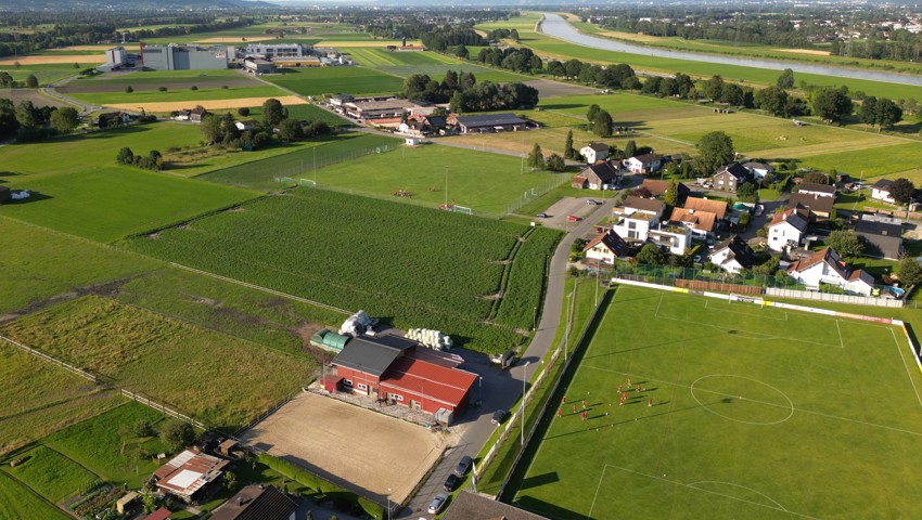 Auf der heutigen Wiese zwischen Hauptplatz und Trainingsplatz Moosmad soll der neue Kunstrasen entstehen.