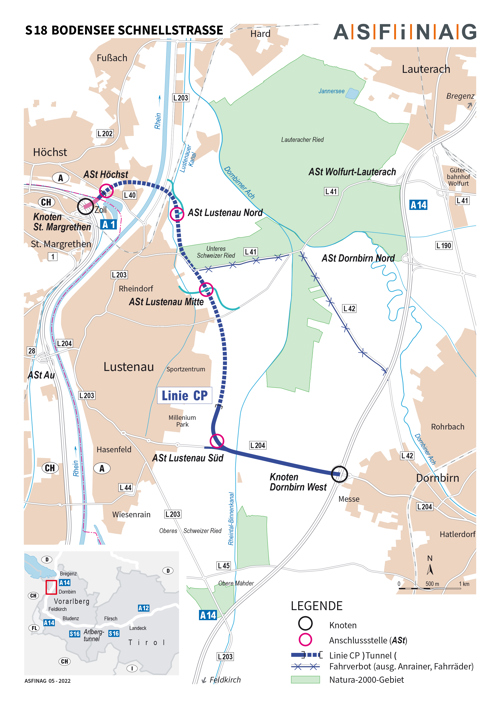 Plan der S18 Schnellstrasse.