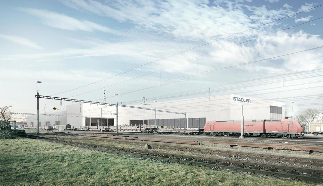 So wird die neue Produktionshalle von Stadler in St. Margrethen aussehen. Im August begannen die Bauarbeiten.