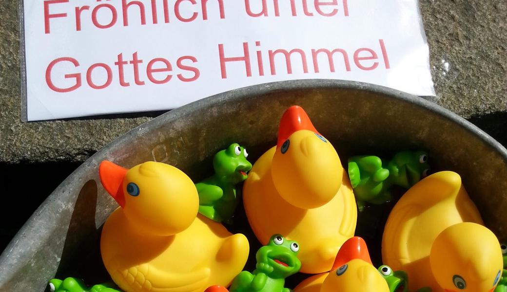 Enten und Frösche "fröhlich unter Gottes Himmel".