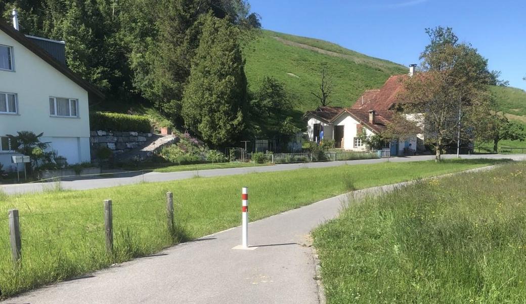 Diesen Markierungspfahl touchierte die Frau beim Einbiegen in diesen Weg.