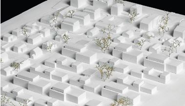 Viele Häuser, grüne Innenhöfe und Parkplätze: So könnte ein Blattacker-Quartier aussehen