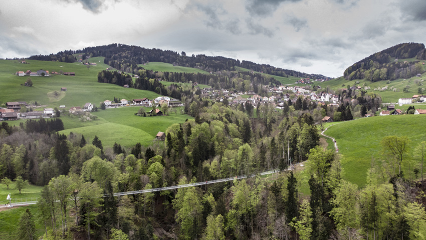 Die Hängebrücke von oben.